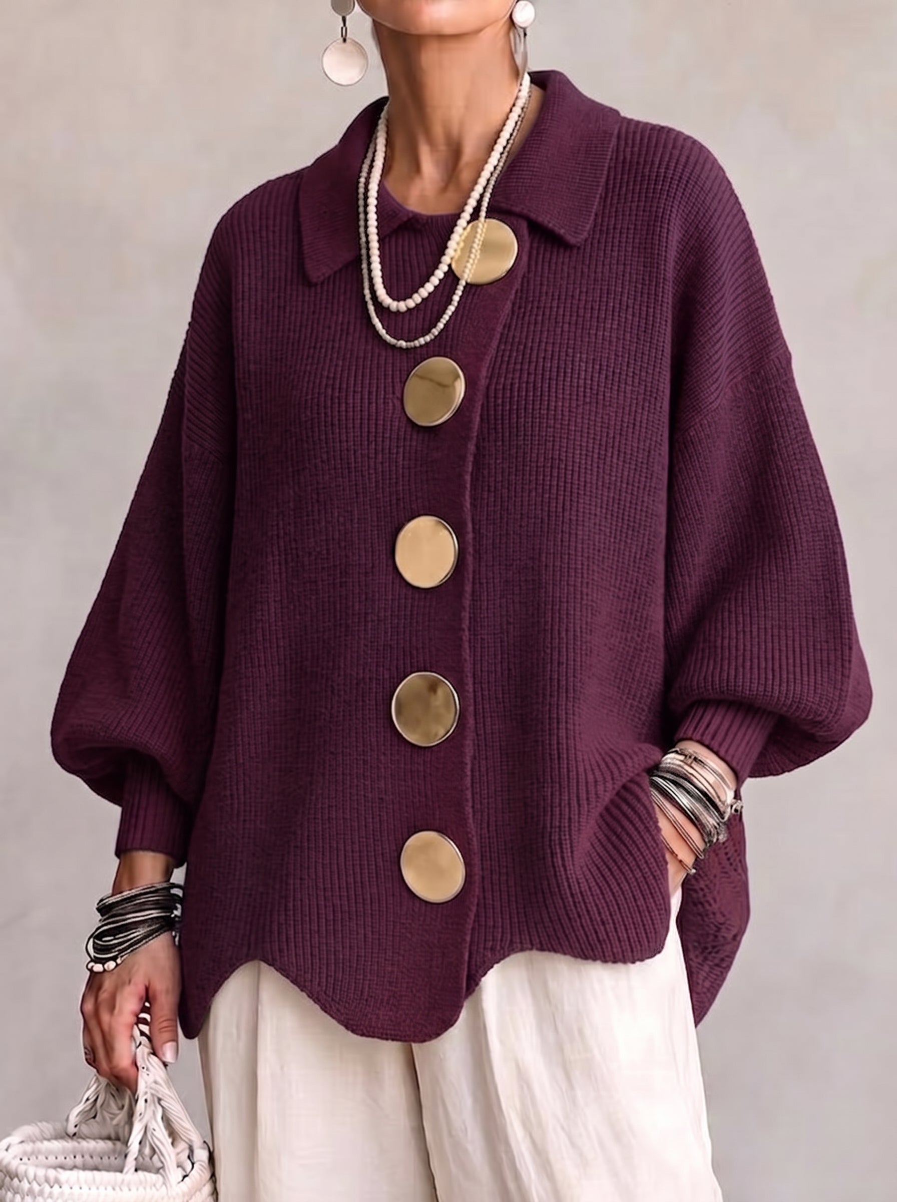 Ortensia | Cardigan Oversize con Bottoni Dorati
