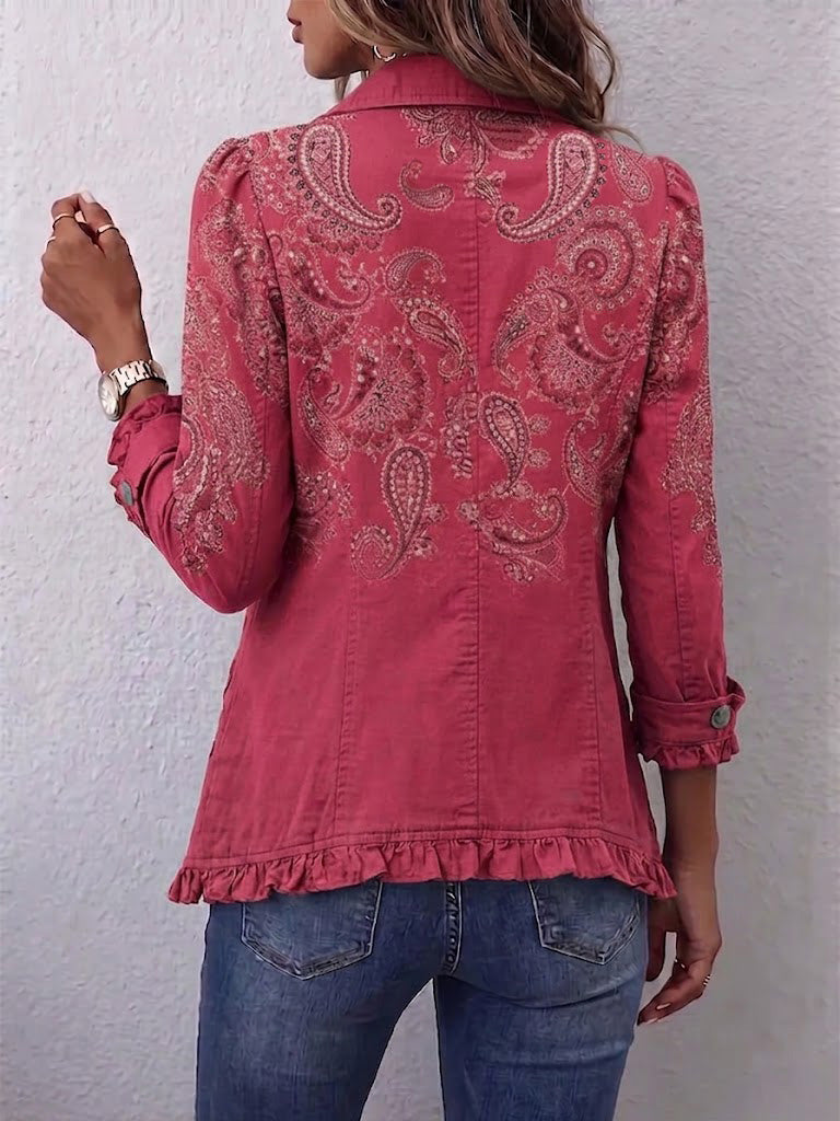 Agnese | Giacca Fantasia Cachemire Rosa con Volant