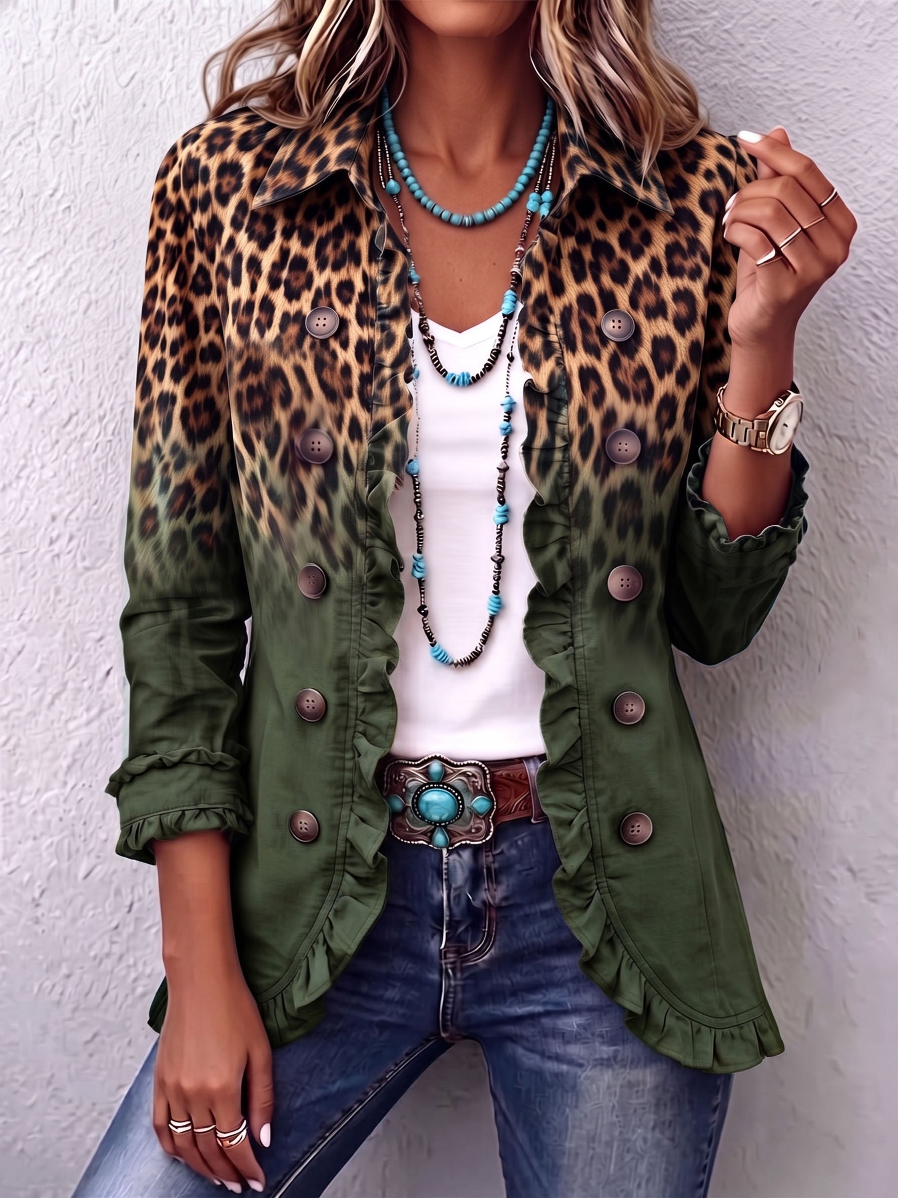 Nunzia | Blazer Leopardo Verde con Volant